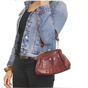 Vintage Y2K Liz Claiborne Large Burgundy Croc Embossed Studded KissLock …